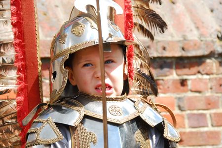 Little knight with body armor, ready for battleの写真素材