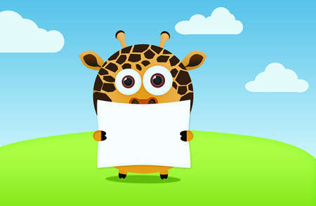 Cartoon giraffe with signのイラスト素材