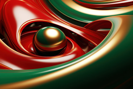 Abstract 3D Christmas background in red, green and gold colors. Generative AI.の素材