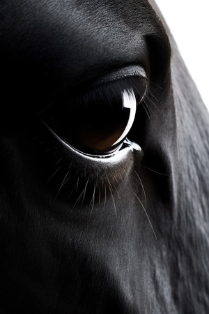 Eye of Black Horse Close up. Equine Poster. Generative AI.の素材