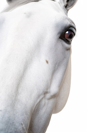 Close up portrait of white horse. Stylish Equine Poster. Generative AI.の素材