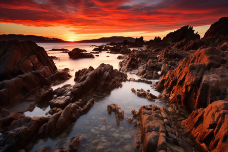 Mesmerizing sunrise dynamic turbulent waves and the stunning beauty of the irish coastlineの素材