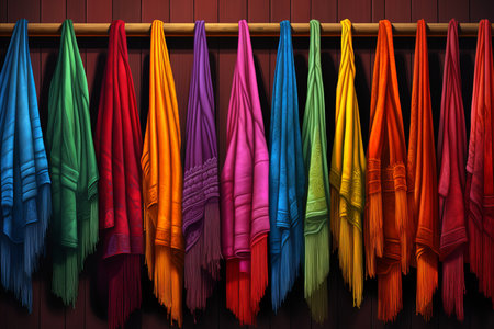 Vibrant scarves and shawls warm tones, vivid colors, diversity, warmth, and cozinessの素材