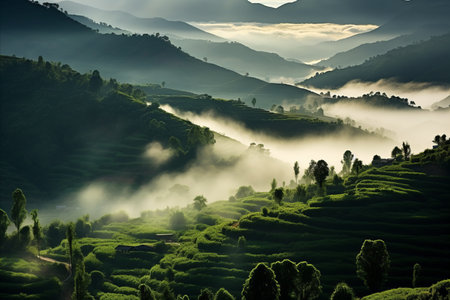 Golden sunrise over the majestic foothills a breathtaking landscape bathed in morning lightの素材