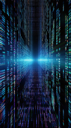 Futuristic Data Tunnel with Light at the Endの素材