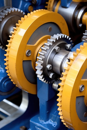 Industrial Gears and Cogs in Machinery In Blue And Yellowの素材