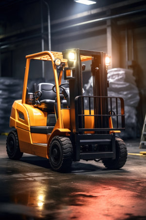 Modern Forklift in a Logistic Center Warehouseの素材