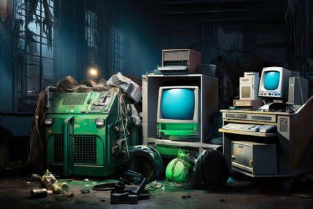 Vintage Electronics in Abandoned Settingの素材