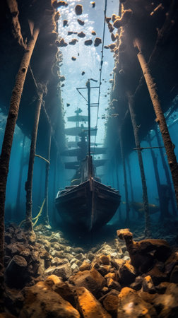 Sunken Ship in Underwater Landscapeの素材