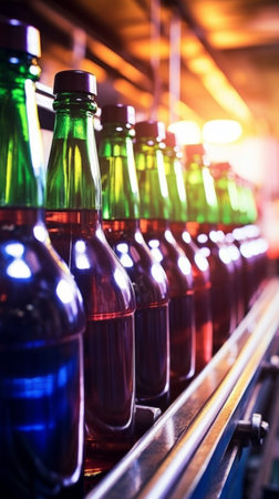 Conveyor Belt Bottling Colored Beveragesの素材