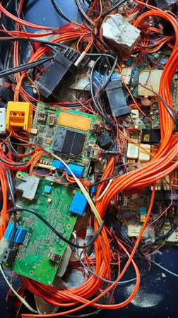 Electronic Waste with Circuit Boards and Cablesの素材