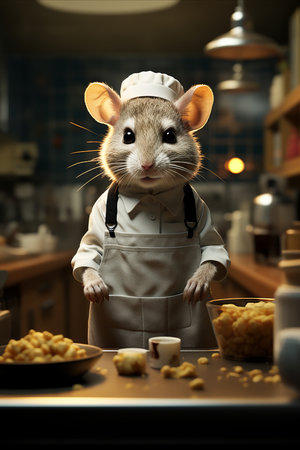 Rat Chef Smiling in a Modern Kitchenの素材
