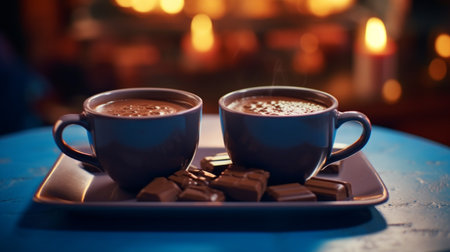 Steamy Hot Chocolate Cups with Chocolate Pieces..の素材