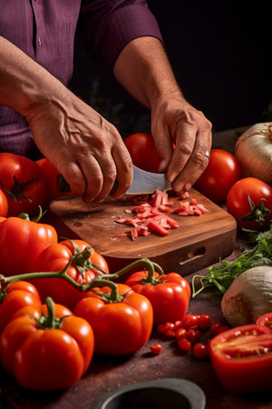Chef Precisely Chopping Fresh Tomatoes..の素材