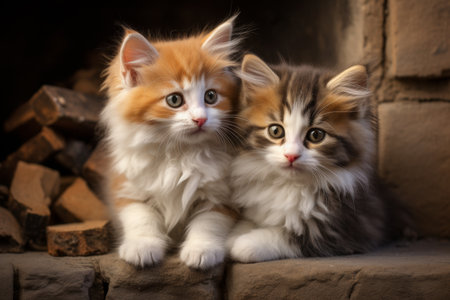 Fluffy Maine Coon Kittens in Bricks and Woodの素材