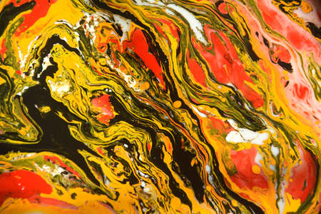 Closeup abstract color mixing of water, acrylic,oil and milk for use as background image.Beautiful combination. Acrylic texture with beautiful pattern, multi color background photo.の写真素材