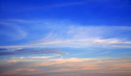 blue sky background with tiny clouds. High resolution photo. Full depth of field.の写真素材
