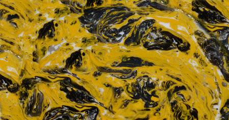Yellow and black marbling pattern. Black and white marble liquid textureの写真素材