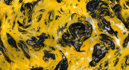 Black and yellow marbling pattern. Abstract background of marble liquid textureの写真素材