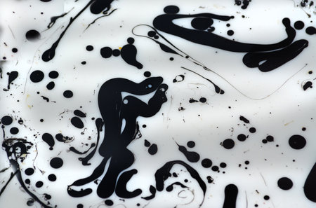 Black and white liquid texture. Watercolor hand drawn marbling illustration.の写真素材