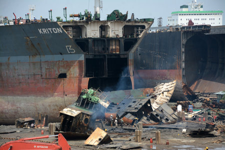 Inside of ship breaking yardの写真素材