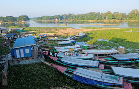 Fishing village on the bank of the kaptai lake,Bangladeshの写真素材
