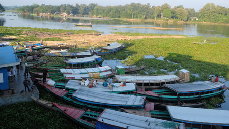 Fishing boats on the bank of the Kaptai lake,Bangladeshの写真素材