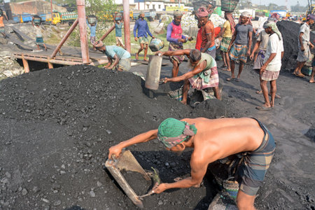 Unidentified people working on a construction site.の写真素材