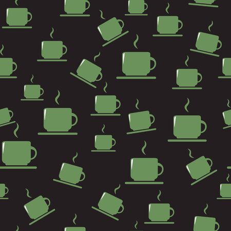 Espresso cups seamless vector pattern. White little cups over orange background. Seamless cappuccino pattern. Pattern cups. Coffee cups wallpaper.のイラスト素材