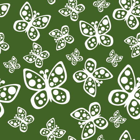 Beautiful seamless background of butterflies green and white colors.のイラスト素材