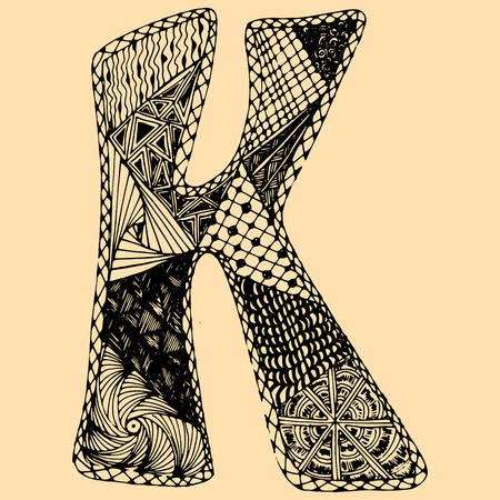 Sketchy letter K on light background. Free hand drawn. Vector illustration.のイラスト素材
