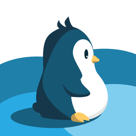 Abstract cute penguin in cartoon style isolated on white and blue background. Funny image. Vector illustration.のイラスト素材