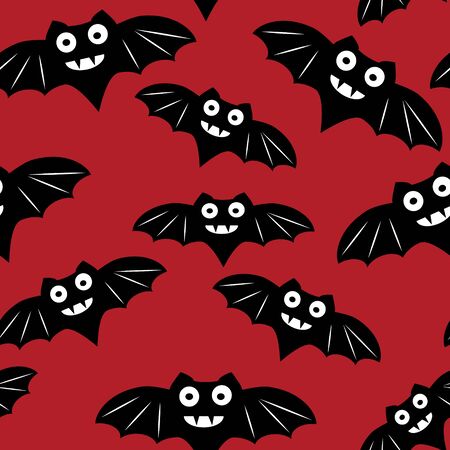 Halloween seamless pattern with black bat. Beautiful background for decoration halloween designs. Cute minimalistic art elements on white backdrop.の写真素材