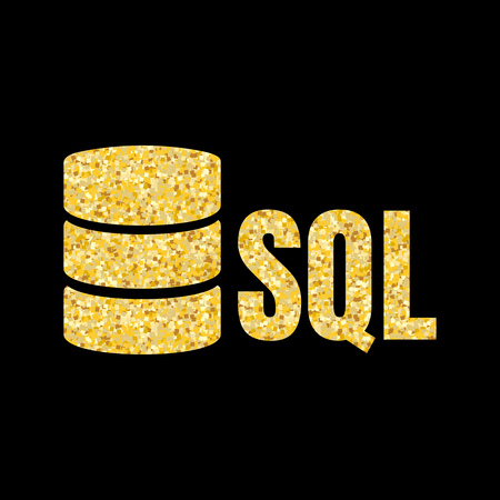 SQL Database Icon Logo Design UI or UX App. Gold inscription on dark black backgroundのイラスト素材