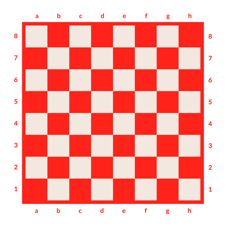 Empty checkerboard or chessboard isolated. Board for chess or checkers game. Strategy game concept illustration. Red checker board vector background.のイラスト素材