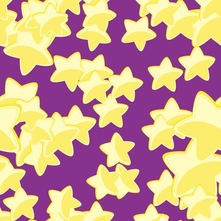 Nice cartoon star pattern with different stars icons on purple background. Original vector pattern for textile, web etc.のイラスト素材