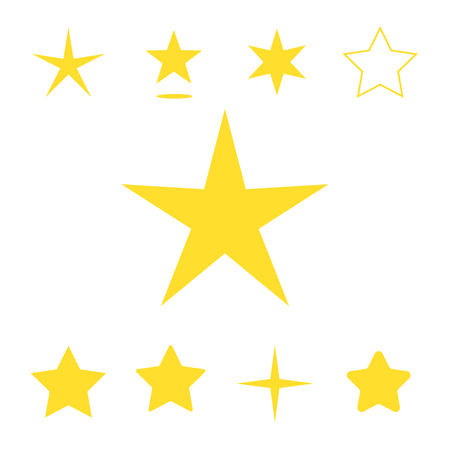 Isolated yellow star icon, ranking mark set. Modern simple favorite sign, decoration symbol for website design, web button, mobile app.のイラスト素材