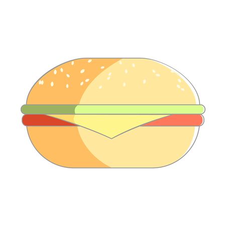 Flat isolated gourmet burger illustration. Food cheeseburger or chicken burger icon. Colorful hamburger.のイラスト素材