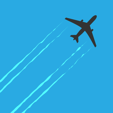 Black and white plane icon isolated on blue background. Airplane in dark color. Simple illustration symbolのイラスト素材