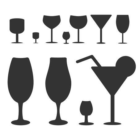 Set of different wine-glass silhouettes of goblets isolated on white background.のイラスト素材