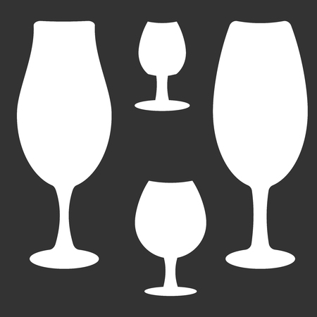Set of different wine-glass silhouettes of goblets isolated on dark background.のイラスト素材