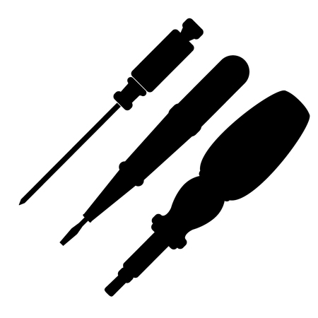 Black silhouette of a garage screwdriver. Equipment, tools for the workshop. Vector illustration.のイラスト素材