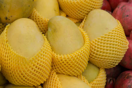 Delicious fresh ripe yellow mango individually wrapped