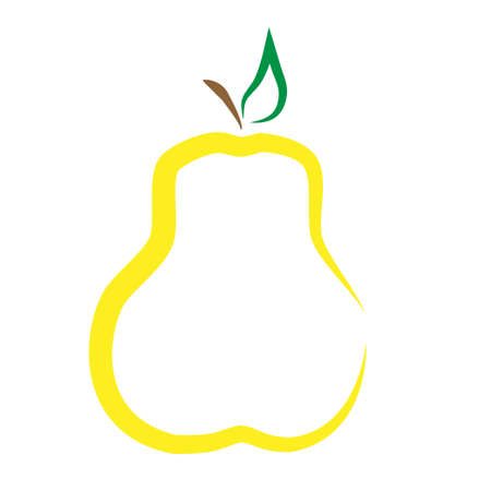 Yellow pear. Pear icon with twig and leaf isolated on white backgroundのイラスト素材