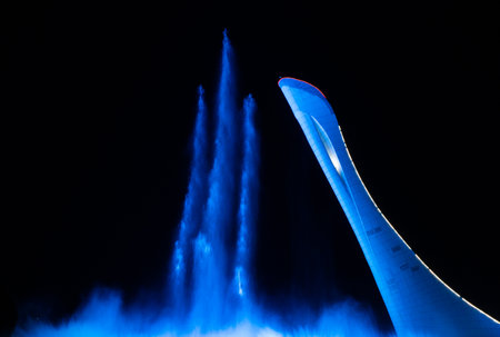 SOCHI, RUSSIA - JUNE, 05, 2021: The Waters of the Sochi Park, Water night show accompanied by classical musicのeditorial素材