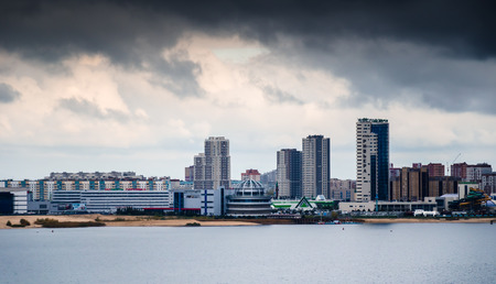 View from embankment of river Kazanka on modern buildings of Kazan city.の写真素材