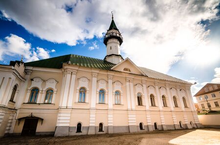 From below shot of beautiful mosque Al-Mardjani placed in city of Kazan.の写真素材