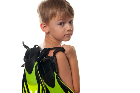 Little boy with flippers isolatedの写真素材