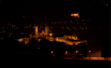 Castles of Bellinzona at night. Ticino, Switzerlandのeditorial素材