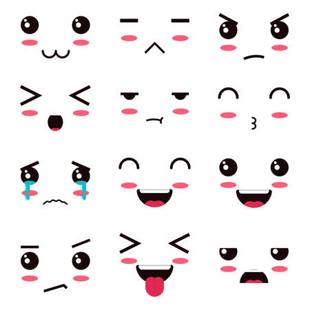 Cute collection of expression, good used as stickers and icons.のイラスト素材